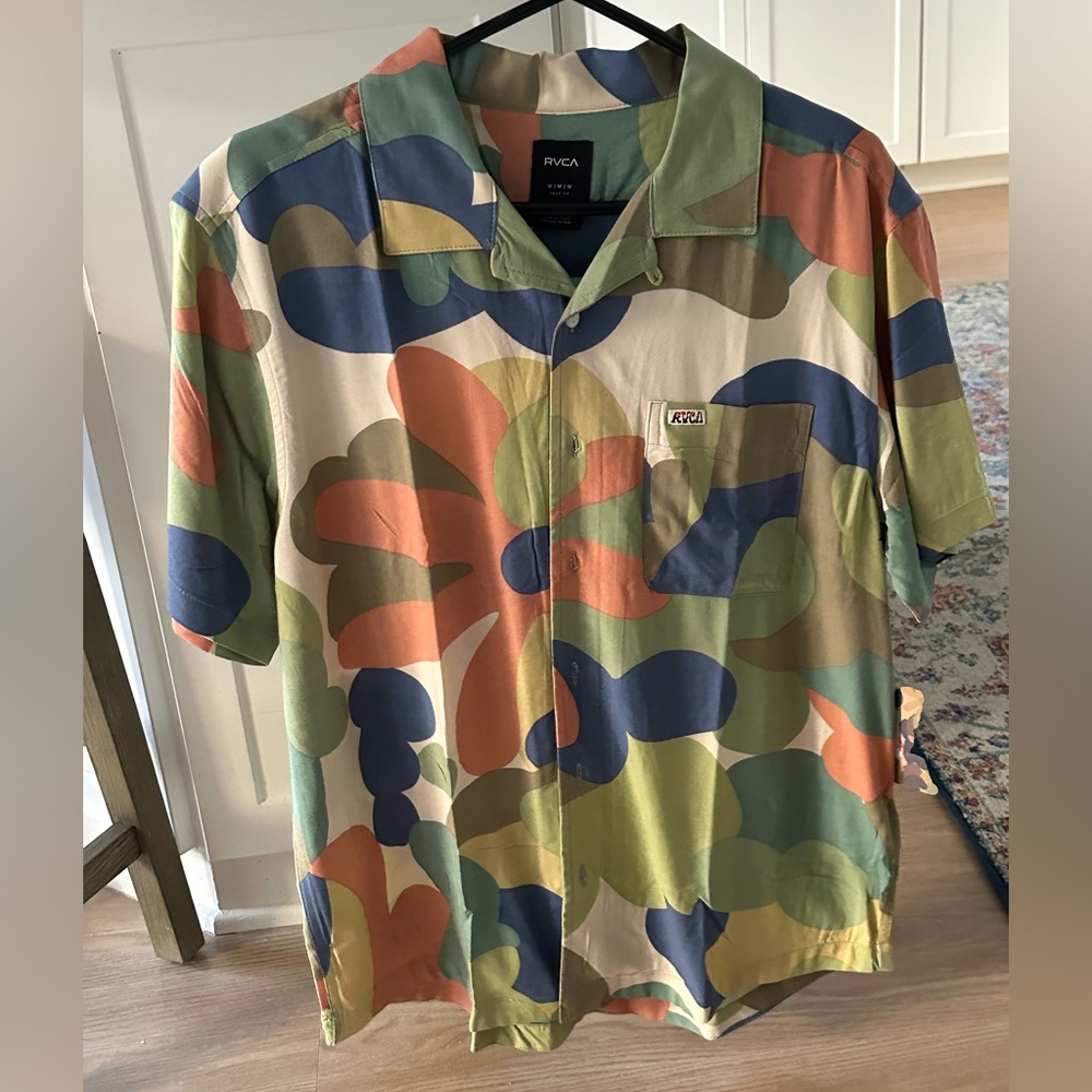 RVCA Abstract Floral Men's Shirt - Green, Orange, Blue